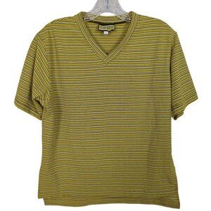 Crash Poets Mens Striped V-Neck short sleeve yellow black‎ Vintage Stretchy Top